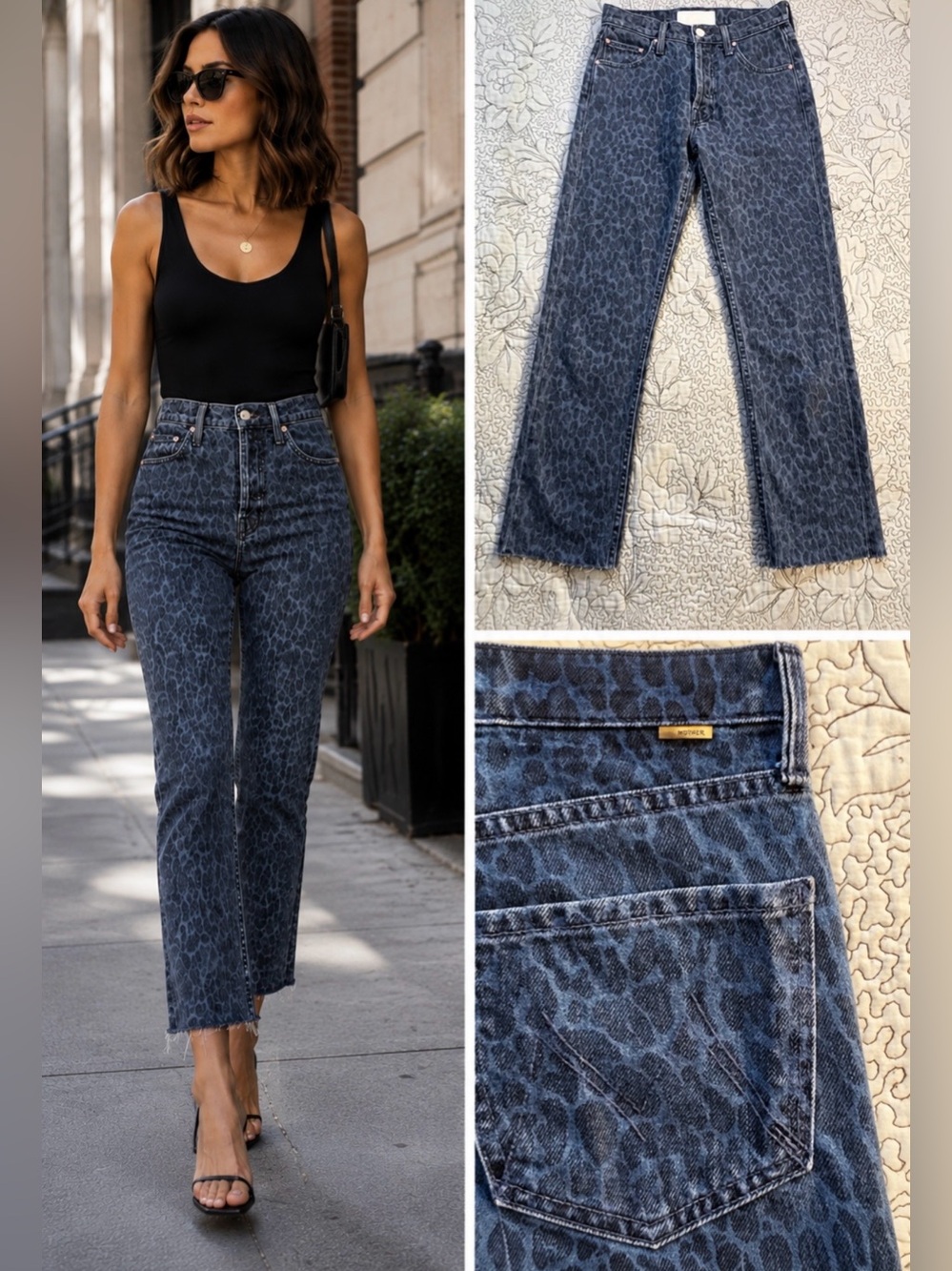 💥MOTHER Superior The Tomcat Sinister Leopard Print Raw Hem Ankle Jeans Size 24🧡